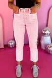 Apricot Pink Multi Buttons Raw Edge Crop Jeans