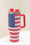 Gobelet thermos avec poignée et imprimé drapeau américain en strass rouge de 40 oz