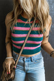 Pink Stripe Sleeveless Knit Cropped Sweater Top