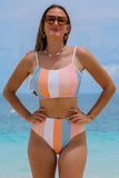 Maillot de bain bikini taille haute à rayures verticales orange