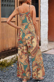 Red Paisley Printed Spaghetti Straps Elegant Wide Leg Jumpsuit