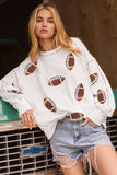 White Sequin Rugby Football Pattern Exposed Seam Game Day Sweatshirt