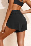 Black High Waisted Drawstring 2-in-1 Side Pocket Color Block Bikini Shorts