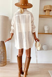 Beige Lace Crochet Collared Tunic Oversized Shirt