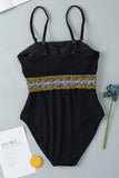 Black Geometric Trim High Waist Strapless One Piece Swimsuit