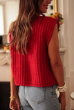 Gilet pull boutonné en tricot texturé uni rouge feu avec poches latérales