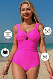 Bright Pink Cut out Twist Bowknot Backless One Piece Swimsuit