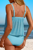 Maillot de bain tankini à ourlet noué en maille rayée turquoise