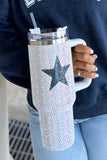 Tasse portative en acier inoxydable avec strass en forme d'étoile blanche 40 oz