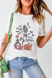 ホワイトスカルパンプキンフェイス STAY SPOOKY グラフィック ハロウィン T シャツ