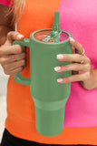 Dark Green Frosted Stainless Handle Large Vacuum Cup with Straw 40oz