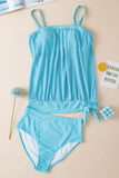 Maillot de bain tankini à ourlet noué en maille rayée turquoise