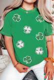 Bright Green St Patricks Sequined Clover Pattern T Shirt