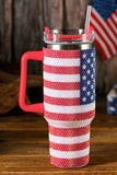 Gobelet thermos avec poignée et imprimé drapeau américain en strass rouge de 40 oz