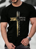 LEGND Men Letters and Cross Print round Neck Short Sleeve Casual T-Shirt, Boyfriend Gift, for Work