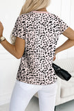 Apricot Cheetah Print O-neck Short Sleeve T Shirt