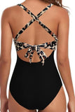 Monokini dos nu croisé bicolore léopard noir