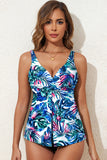 Green Floral Print Padded V Neck Tankini Top