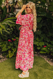 Rose Plus Size Floral V Neck Wide Sleeve Maxi Dress