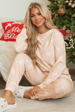 Apricot Christmas Tree Print Loose Fit Two Piece Pajama Set