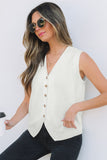 White V Neck Buttoned Sweater Vest