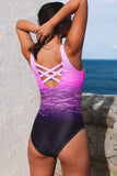 Maillot de bain une pièce violet dégradé à dos croisé