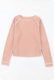 Apricot Pink Textured Round Neck Long Sleeve Top