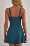 Sea Green Adjustable Straps Cutout Ruched Knot Slit One Piece Swim Dress