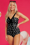 Black Polka Dot Print V Neck Tankini Set