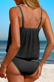 Maillot de bain tankini à ourlet noué en maille rayée noire