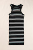 Black Stripe Ribbed Knit Tank Mini Dress