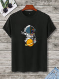 Men T-Shirts Fit Crew Neck Short Sleeve Graphic Tee Astronaut Funny Casual Summer Polyester