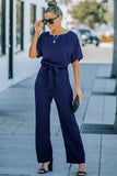 Blue Belted Wide Leg Jumpsuit