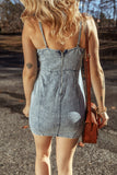 Beau Blue Sleeveless V Neck Back Zipped Denim Dress