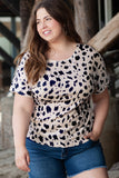 Khaki Leopard Print Twist Open Back Plus Size Top