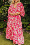 Rose Plus Size Floral V Neck Wide Sleeve Maxi Dress