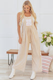 Jet Stream Floral Patchwork Ribbed Side Pockets Wide Leg Jumpsuit