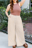 Khaki Stripe Plus Size Drawstring High Waist Wide Leg Pants