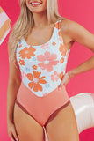 Maillot de bain une pièce dos nu à motif patchwork floral orange