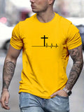 Homme Men Casual Summer Short Sleeve T-Shirt with Cross Print, for Going Out, for Husband