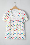 Apricot Plus Size Colorful Polka Dots Tie Neck Puff Sleeve Blouse