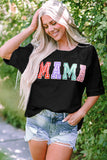 T-shirt ras du cou en chenille noire MAMA