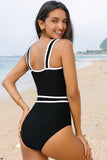 Maillot de bain une pièce à ceinture et bordures colorblock noires