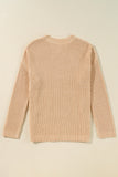 Apricot Cable Knit Drop Shoulder Side Slits Loose Sweater