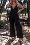 Black Wide Leg High Waist Sexy V Neck Cami Jumpsuit