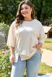 Beige Pearl Decor Crew Neck Half Sleeve Plus Size T Shirt