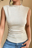 Apricot Ribbed Knit Mock Neck Tank Top