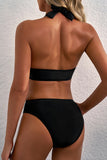 Bikini push-up noir à col en V et bordure en maille transparente