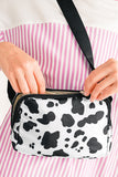 White Cow Pattern Print Buckle Wide Belt Inclined Shoulder Bag