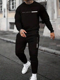 2Pcs Men'S Casual Letter Printed Sweatshirt and Sweatpants Set, for Daily Leisure , Track Suit , Urban , Color Block